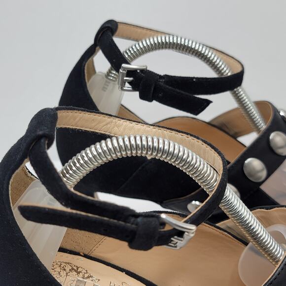 Vince Camuto 8.5M Krellen Black Suede Silver Studded 3" Heel Ankle Strap Dressy - Picture 6 of 12